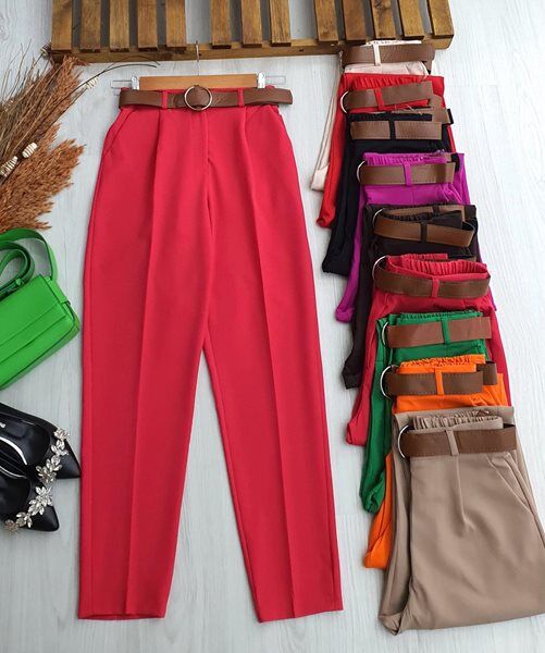 CAYH KEMERLİ BELİ LASTİKLİ HAVUÇ PANTOLON B11-5-23262-31-VİŞNE - 1