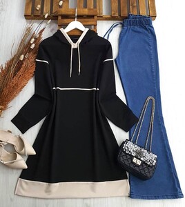 CEGAYE BİYELİ KAPŞONLU TUNİK C13-5375-01-SİYAH - 