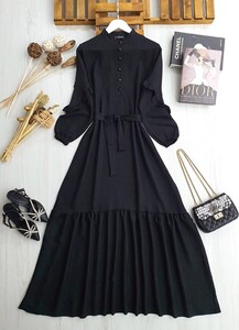 CELN KOL FIRFIRLI TOP DÜĞMELİ KETEN ELBİSE B10-3-2293-01-SİYAH - 