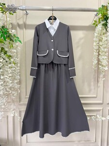 CEMRE ÇİFT DÜĞME NAKIŞLI ÜÇLÜ TAKIM B2-1-1531-58-FÜME - 