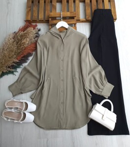 CEYDE ÖNÜ DÜĞMELİ KAPÜŞONLU SALAŞ TUNİK KAP B2-4-5671-09-HAKİ - 