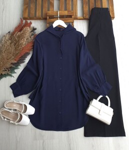 CEYDE ÖNÜ DÜĞMELİ KAPÜŞONLU SALAŞ TUNİK KAP B2-4-5671-12-LACİVERT - 1