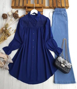 CEYN DANTELLİ KOLU LASTİKLİ TUNİK C10-5332-12-LACİVERT - 