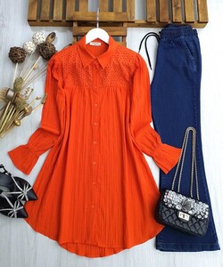 CEYN DANTELLİ KOLU LASTİKLİ TUNİK B2-6-5332-15-ORANJ - 