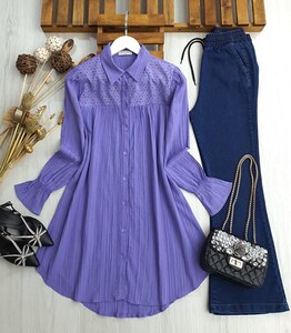 CEYN DANTELLİ KOLU LASTİKLİ TUNİK C10-5332-32-LİLA - 