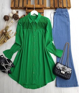 CEYN DANTELLİ KOLU LASTİKLİ TUNİK B11-5-5332-54-BENETTON YEŞİLİ - 