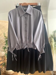 CİZA ÖN VE KOL GİPELİ BAĞCIKLI GÖMLEK A7-1-5560-26-GRİ - 