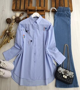 COLD KAKTÜS NAKIŞLI GÖMLEK A1-3-5331-13-BEBE MAVİSİ - 