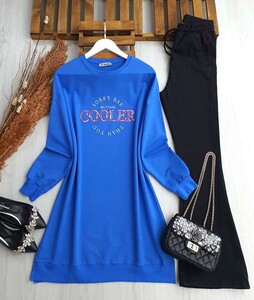 COOLER NAKIŞLI YANLARI YIRTMAÇLI TUNİK B8-1-5446-14-SAKS - 