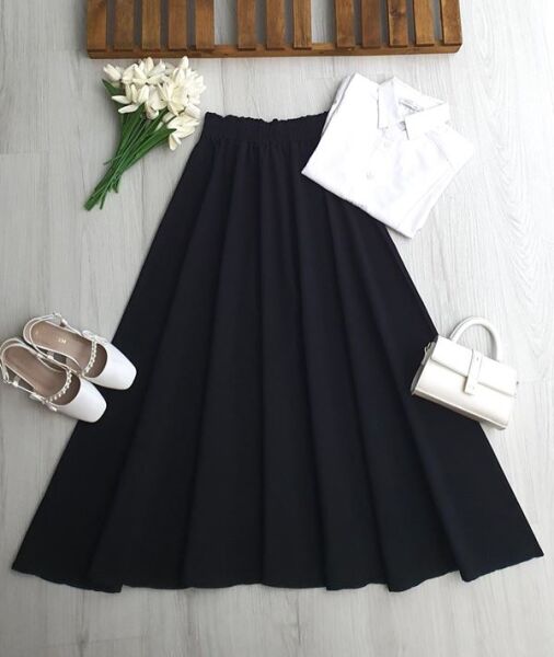 COPHA BELİ LASTİKLİ KİLOŞ KETEN ETEK 6121-01-SİYAH - 1