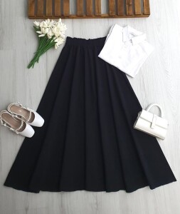 COPHA BELİ LASTİKLİ KİLOŞ KETEN ETEK A6-6-6121-01-SİYAH - 