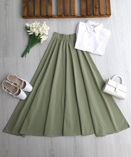 COPHA BELİ LASTİKLİ KİLOŞ KETEN ETEK 6121-08-MİNT - 1