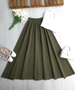 COPHA BELİ LASTİKLİ KİLOŞ KETEN ETEK 6121-09-HAKİ - 1