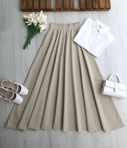 COPHA BELİ LASTİKLİ KİLOŞ KETEN ETEK 6121-34-BEJ - 1