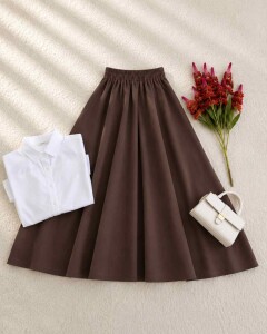 COPHA BELİ LASTİKLİ KİLOŞ KETEN ETEK B10-5-6121-37-KAHVE 