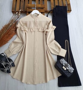 COYE HAKİM YAKA FIRFIRLI KETEN GÖMLEK TUNİK C8-5319-34-TAŞ - 