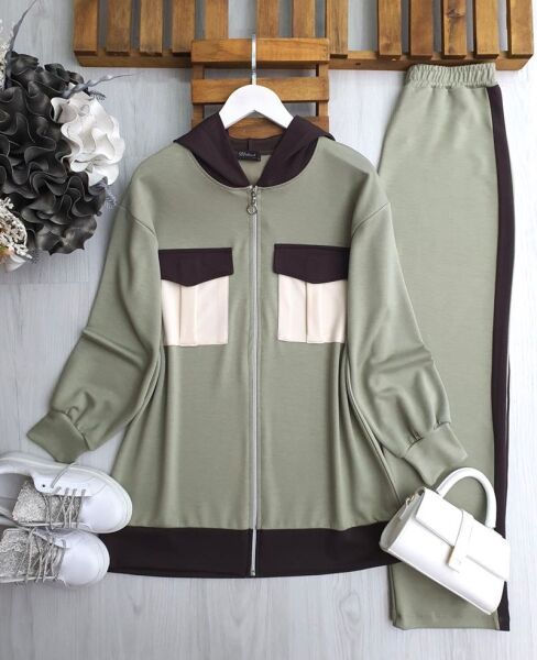 CUGHA GARNİLİ ÇİFT CEP FERMUARLI İKİLİ TAKIM B3-2-1661-09-HAKİ - 1