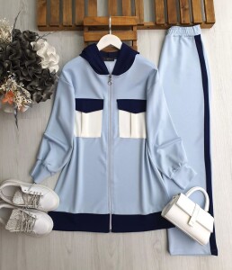 CUGHA GARNİLİ ÇİFT CEP FERMUARLI İKİLİ TAKIM B3-2-1661-10-MAVİ - 1