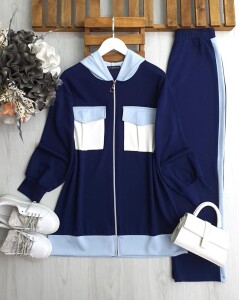 CUGHA GARNİLİ ÇİFT CEP FERMUARLI İKİLİ TAKIM B3-2-1661-12-LACİVERT - 