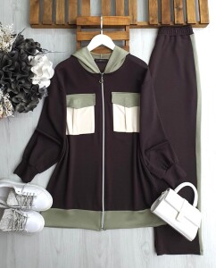 CUGHA GARNİLİ ÇİFT CEP FERMUARLI İKİLİ TAKIM B3-2-1661-37-KAHVE - 1