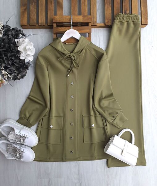 CUME ÇIT ÇIT DÜĞMELİ KAPŞONLU İKİLİ TAKIM 1685-09-HAKİ - 1