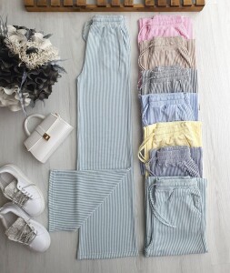 CUSAL BELİ LASTİKLİ BAĞCIKLI ÇİZGİLİ BOL PAÇA PANTOLON C9-6071-08-MİNT - 1