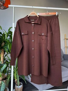 CYEQ DÜĞMELİ CEPLİ TRİKO TAKIM C3 8030-37-KAHVE - 
