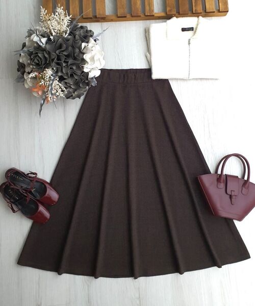 DABEL BELİ LASTİKLİ BALIKSIRTI ETEK 6092-37-KAHVE - 1