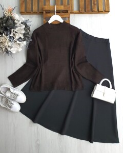 DABGE KARELİ YUMOŞ KAZAK 8180-37-KAHVE - 