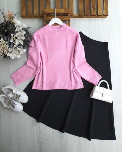 DABGE KARELİ YUMOŞ KAZAK 8180-63-ŞEKER PEMBE - 