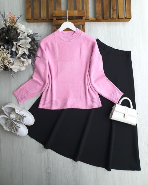 DABGE KARELİ YUMOŞ KAZAK 8180-63-ŞEKER PEMBE - 1