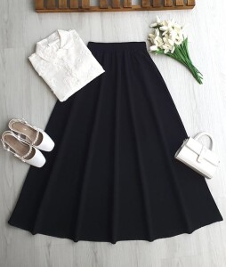 DALQ CEPLİ BELİ LASTİK KETEN ETEK B10-2-6122-01-SİYAH - 