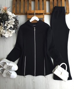 DAMFE FERMUAR DETAYLI ÜÇ İPLİK TAKIM C6-1688-01-SİYAH - 