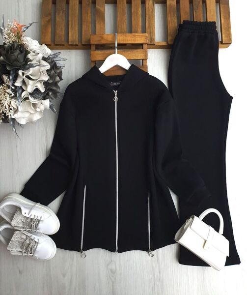 DAMFE FERMUAR DETAYLI ÜÇ İPLİK TAKIM C6-1688-01-SİYAH - 1