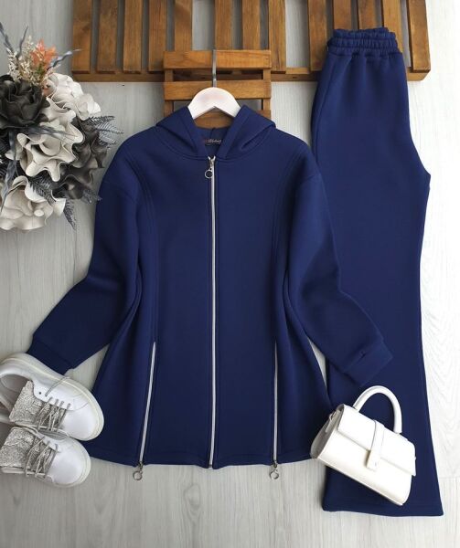 DAMFE FERMUAR DETAYLI ÜÇ İPLİK TAKIM C6-1688-12-LACİVERT - 1