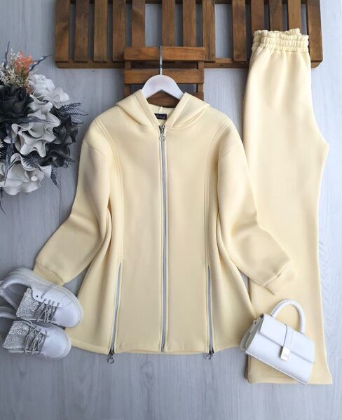 DAMFE FERMUAR DETAYLI ÜÇ İPLİK TAKIM C6-1688-23-SARI - 1