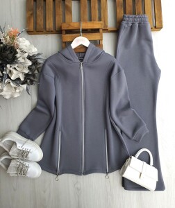 DAMFE FERMUAR DETAYLI ÜÇ İPLİK TAKIM C6-1688-26-GRİ - 