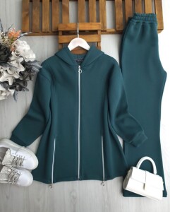 DAMFE FERMUAR DETAYLI ÜÇ İPLİK TAKIM C6-1688-27-ZÜMRÜT - 