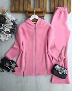 DAMFE FERMUAR DETAYLI ÜÇ İPLİK TAKIM C6-1688-63-ŞEKER PEMBE - 