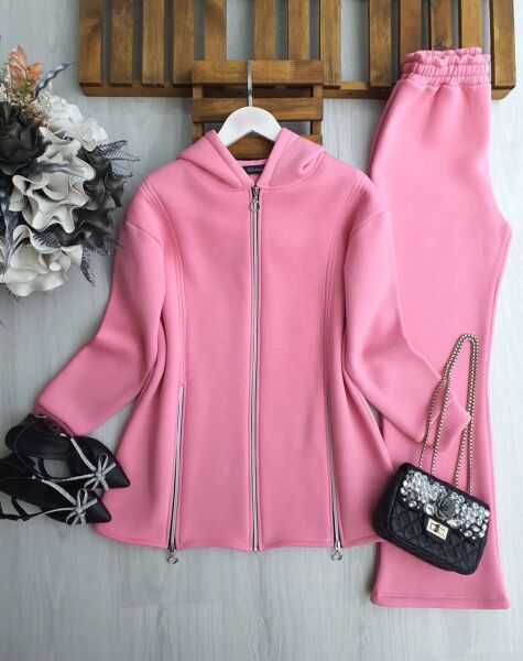 DAMFE FERMUAR DETAYLI ÜÇ İPLİK TAKIM C6-1688-63-ŞEKER PEMBE - 1