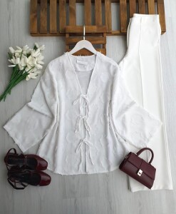 DAYGC PÜSKÜLLÜ JAKAR KISA CEKET 3232-20-BEYAZ - 1