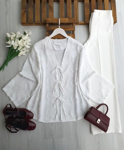 DAYGC PÜSKÜLLÜ JAKAR KISA CEKET 3232-20-BEYAZ - 1