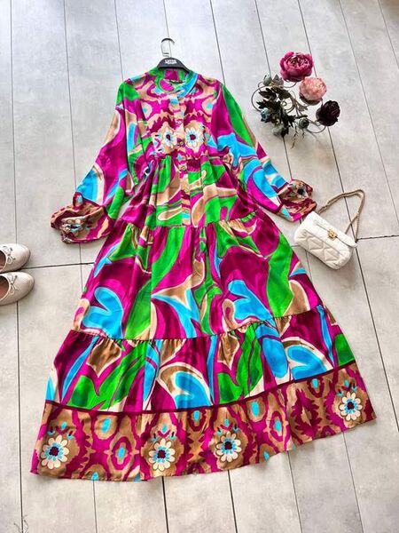 DEFNE DESENLİ PATLI YARIM DÜĞMELİ SALAŞ ELBİSE D4-2301-18-MÜRDÜM - 1