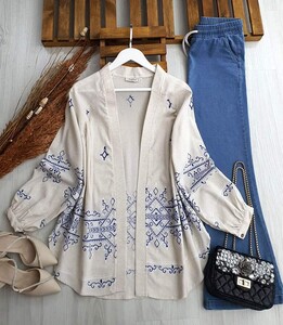 DENİ BALON KOL NAKIŞLI CEKET B1-5-23347-84-İNDİGO-BEJ - 