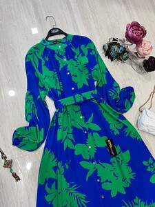DESNA DESENLİ VE KEMERLİ HAKİM YAKA ELBİSE A10-1-2257-54-BENETTON - 