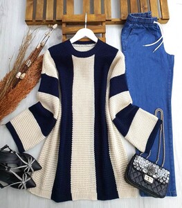 DEVSA SELANİK ÖRGÜ DÖKÜMLÜ KOL KAZAK A7-1-8082-12-LACİVERT - 