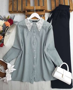 DEYAN DANTEL YAKA GÖMLEK TUNİK B9-1-5511-07-YEŞİL - 