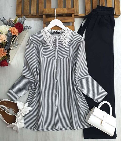 DEYAN DANTEL YAKA GÖMLEK TUNİK D6-5511-26-GRİ - 1