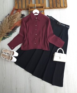 DEYG PENS DETAYLI METAL DÜĞMELİ GÖMLEK B5-3-5658-04-BORDO - 