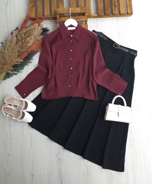 DEYG PENS DETAYLI METAL DÜĞMELİ GÖMLEK B5-3-5658-04-BORDO - 1